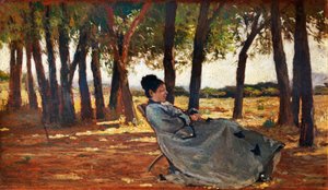 ジョヴァンニ・ファットーリ（1825-1908）による《マダム・マルテッリ・カスティリョンチェッロ》1867年頃、パネルに油彩、20x33cm。