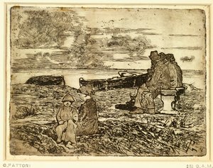 ジョヴァンニ・ファットーリ（1825-1908）作「休息する船員たち」、エッチング 作： Giovanni Fattori