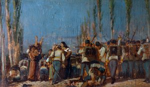マントヴァの虐殺、ジョヴァンニ・ファットーリ（1825-1908）作、パネルに油彩 作： Giovanni Fattori