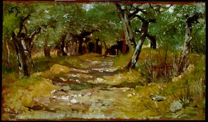 オリーブの間の道 ジョバンニ・ファットーリ（1825-1908）の絵画 1890-1900年 日．19x33 cm フィレンツェ、近代美術館ギャラリー 作： Giovanni Fattori