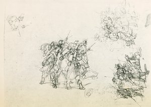 兵士のグループを描いた3つのスケッチ（黒鉛筆 作： Giovanni Fattori