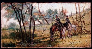 木の下で乗馬する二人の兵士（Two horse-legers） - 絵画 作： Giovanni Fattori