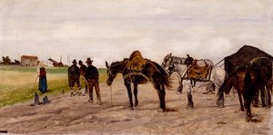 ローマ時代の田園における馬車と農民たち』ジョバンニ・ファットーリ著 作： Giovanni Fattori