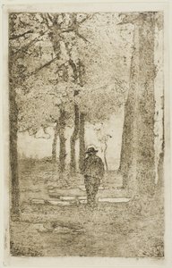 フィギュアのある森の散歩道 作： Giovanni Fattori