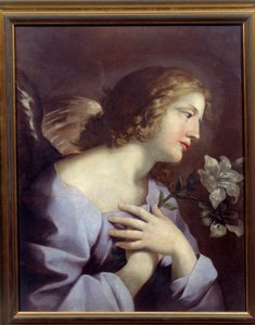 受胎告知の天使。ジョヴァニ・ロマネリ（1610-1662）による絵画 Ec.Ital. 作： Giovanni Francesco Romanelli