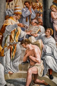 教皇シルヴェスターによるコンスタンティヌスの洗礼 1. 1517-1524 (フレスコ画) 作： Giovanni Francesco (c.1488 1528) Penni