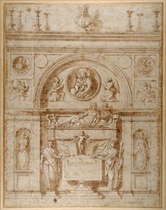 エトルリア様式の壁の墓のデザイン（紙にペンとインク 作： Giovanni Francesco (c.1488 1528) Penni