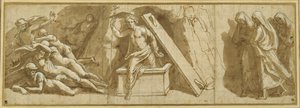 復活」（紙にペン、茶インク、白ボディカラー 作： Giovanni Francesco (c.1488 1528) Penni