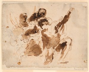 聖ペトロニラの埋葬のための 4 人の人物の習作、サン ピエトロ大聖堂の祭壇画 作： Giovanni Francesco Barbieri