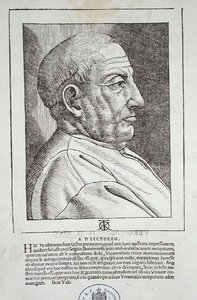 ヴェローナで出版されたTorello Saraynaの「De Origine et Amplitudine Civitatis Veronae...」からの著者の肖像。 作： Giovanni Francesco Caroto