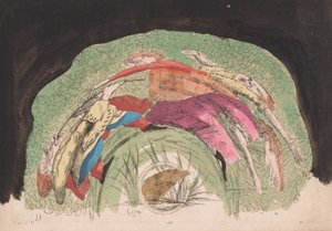 バスケットに 2 人の子供を運ぶ女性とミュージシャン 作： Giovanni Francesco Costa