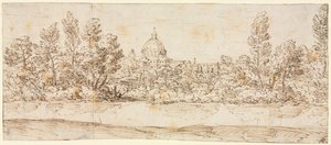 1660 年以降、サン ピエトロ大聖堂を望む川の風景。 作： Giovanni Francesco Grimaldi