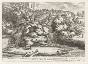 Landschap met cascade en Tempel van de Tiburtijnse Sibille te Tivoli シビュラ神殿のあるアニエネ川の目論見書と滝 (...) (オブジェクトのタイトル) チボリのエステ庭園の噴水（シリーズタイトル） Fonteinen in de tuinen van Villa d