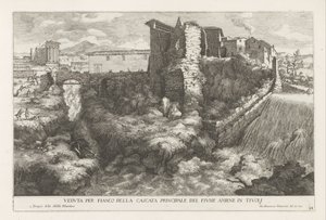 Landschap met waterval en tempel van de Tiburtijnse Sibille te Tivoli チボリのアニエーネ川の主な滝の側面図 (オブジェクトのタイトル) チボリのエステ庭園の噴水（シリーズタイトル） Fonteinen in de tuinen van Villa d