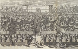 噴水のあるガーデン レベルからの宮殿の眺め...、1691 年以降。 作： Giovanni Francesco Venturini