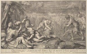 穀物の刈り取り人、1704年。 作： Giovanni Girolamo Frezza