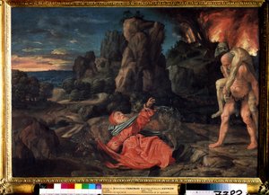 聖アントニウスの誘惑。 Giovanni Girolamo Savoldo (1480 または 1485-1548) による絵画。 木に油彩、58 x 86 cm、1530 年頃。プーシキン美術館、モスクワ。 作： Giovanni Girolamo Savoldo
