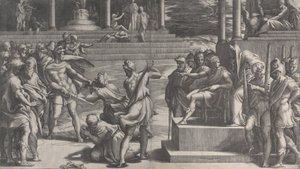 聖パウロの殉教と聖ペテロの有罪判決、1524-27。 作： Giovanni Jacopo Caraglio