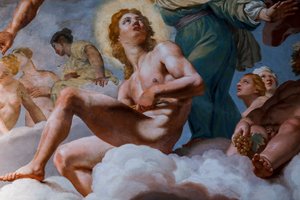 アポロ。 「神々の評議会」1624-1625の詳細。 フレスコ画 作： Giovanni Lanfranco