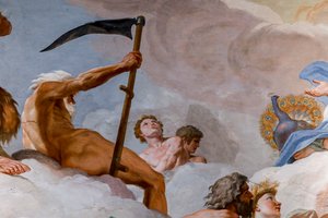 土星、時の神。 「神々の評議会」1624-1625の詳細。 フレスコ画 作： Giovanni Lanfranco