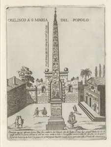 ローマのポポロ広場にあるエジプトのラムセス 2 世のオベリスク Obelisco a S. Maria del Popolo (オブジェクトのタイトル) ローマの近代および古代のモニュメントと建造物 (シリーズ タイトル) ローマのチッタの装飾 (シリーズ) 作： Giovanni Maggi