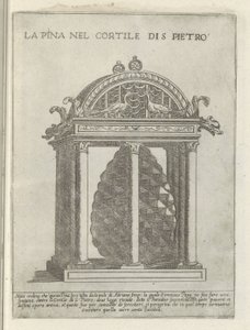 デ ピーニャ テ バチカンスタンド 聖ペテロの中庭にあるラ ピナ (オブジェクトのタイトル) Moderne en antieke Monuments en bouwwerken in Rome (シリーズタイトル) ローマのアルマ市の古代と現代の建物の装飾品（シリーズタイトル） 作： Giovanni Maggi