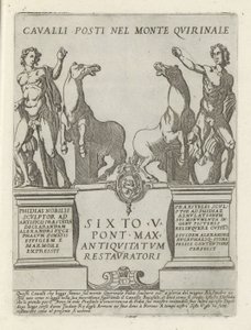 Dioscuren op de Quirinaal クイリナーレ山に置かれた馬 (オブジェクトのタイトル) Moderne en antieke Monuments en bouwwerken in Rome (シリーズタイトル) ローマのアルマ市の古代と現代の建物の装飾品（シリーズタイトル） 作： Giovanni Maggi