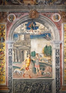 ジョヴァンニ・マリア・ファルコネット（1468-1535）によるフレスコ画、マンチュアのパラッツォ・ダルコ（2008年ユネスコ世界遺産登録）の「黄道十二宮の間」（イタリア・ロンバルディア州 作： Giovanni Maria Falconetto