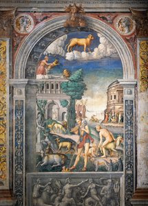 ジョヴァンニ・マリア・ファルコネット（1468-1535）によるフレスコ画、マンチュアのパラッツォ・ダルコ（2008年ユネスコ世界遺産登録）の「黄道十二宮の間」（イタリア・ロンバルディア州 作： Giovanni Maria Falconetto