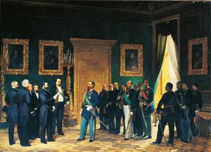 第二次独立戦争 - トスカーナをイタリア王国に併合する令状を持ったトスカーナ使節を迎えるサヴォイ家のヴィクトル・エマニュエル 作： Giovanni Mochi