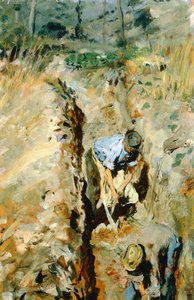 ジョヴァンニ・ムッツィオーリ（1854-1894）作「掘る人」、パネルに油彩、30x19cm 作： Giovanni Muzzioli