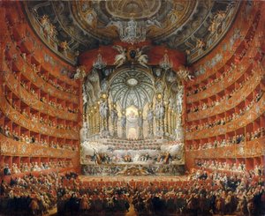 1747年にローマのアルゼンチン劇場で枢機卿のラロッシュフーコールドによって与えられた音楽的なごちそう 作： Giovanni Paolo Pannini