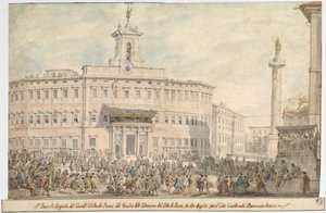 モンテチトーリオ広場の宝くじ、1743～1744年。 作： Giovanni Paolo Panini