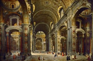 ポリキナック枢機卿、ローマのサンピエトロ大聖堂を訪問 作： Giovanni Paolo Pannini