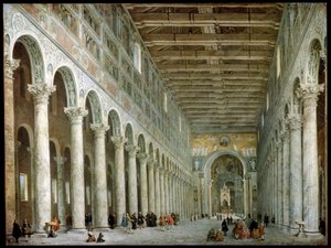 ローマ、c1750の壁の外の聖パウロ教会の内部 作： Giovanni Paolo Pannini
