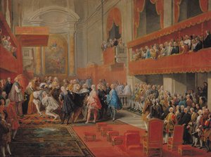 ポールヒポリットドボーヴィレール（1684-1776）によるサンテニャン公爵、1752年頃のヴァイニー王子への聖霊勲章の贈呈