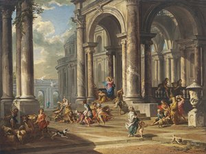 寺院から両替商を追いやるキリスト 作： Giovanni Paolo Pannini