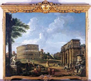 ジョヴァンニ・パオロ・パンニーニ（1691-1765）による「コロッセオとコンスタンティヌスのアーチ 作： Giovanni Paolo Pannini