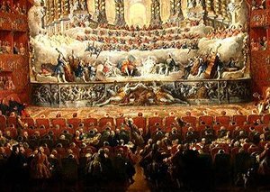 ルイ15世の息子であるルイザドーフィン（1729-65）の結婚を祝って、ローマのアルゼンチン劇場でラロッシュフーコールド枢機卿（1700-99）がSのマリージョセフ（1731-67）に贈ったコンサート 作： Giovanni Paolo Pannini