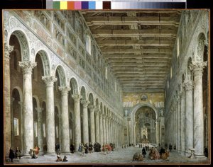 ローマの壁の外にある聖パウロ大聖堂の内部。 ローマの壁の外の聖パウロ大聖堂の内部。 ジョヴァンニ パオロ パニーニ (またはパンニーニ) の絵画 作： Giovanni Paolo Pannini