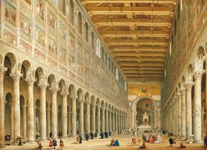 祭壇に向かっているサンパオロフオリレムーラの内部 作： Giovanni Paolo Pannini