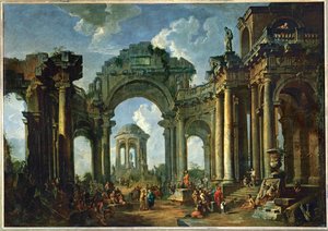 古代ドリス式建築の廃墟で使徒の説教......。