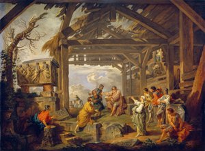キリストの誕生を予言するクマエのシビュラ。 ジョヴァンニ・パオロ・パニーニ（パニーニ）（1691-1765）による絵画、キャンバスに油彩 作： Giovanni Paolo Pannini