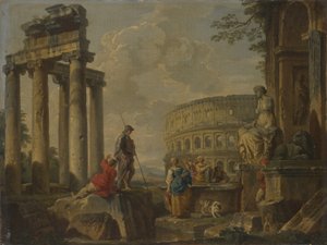 ローマ時代の遺跡に囲まれたコロシアム、1730年頃