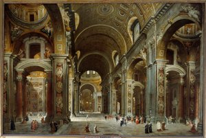 ローマのサン・ピエトロ大聖堂を訪れた司教、外交官、詩人のメルキオール・ド・ポリニャック（1661-1741） ジョヴァンニ・パオロ・パンニーニ（パニーニ）（1691-1765）による絵画 1730年 薄暗い 1.5x2.25 m - ローマのサン・ピエトロ大聖堂を訪れた司教、外交官、詩人のメルキオール・ド・ポリニャック（1661-1741）。 作： Giovanni Paolo Pannini
