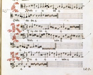 イタリアの作曲家、Giovanni Pierluigi da Palestrina（1525 - 1594）の「マンチュアのメセナ」のキリエ写本。 作： Giovanni Pierluigi da (after) Palestrina