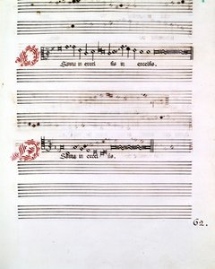 イタリアの作曲家Giovanni Pierluigi da Palestrina (1525 - 1594)の「マンチュアのメセナ」のOSANNA手稿。