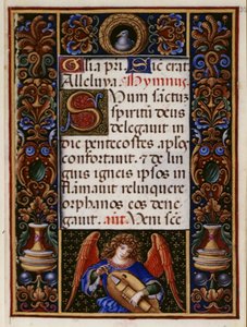 追加 34294 fol.32 「スフォルツァの時間」、ミラノ、c.1490 (ベラム) からの装飾された境界線を持つテキスト ページ 作： Giovanni Pietro Birago
