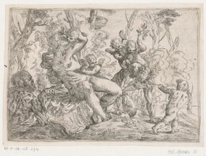 プッティとヴィーナスに捕らえられたサテュロス 作： Giovanni Pietro Possenti