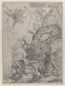 鍛冶屋が金床をハンマーで叩いているヴァルカンの鍛冶場..., 1640-59. 作： Giovanni Pietro Possenti